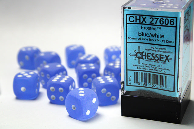 Chessex: Frosted Blue/white 16mm d6 Dice Block