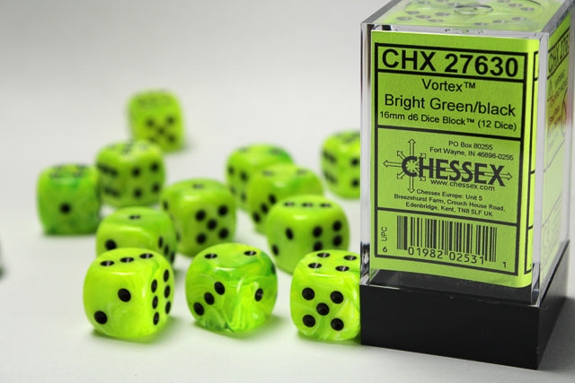 Chessex: Vortex Bright Green/black 16mm d6 Dice Block