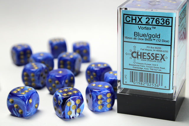 Chessex: Vortex Blue/gold 16mm d6 Dice Block