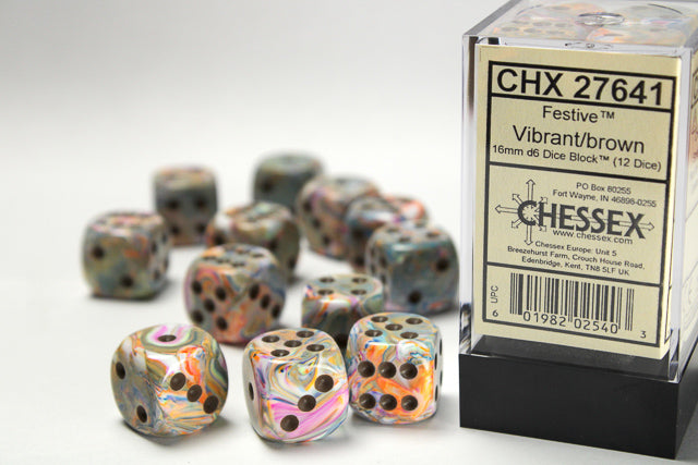 Chessex: Festive Vibrant/brown 16mm d6 Dice Block