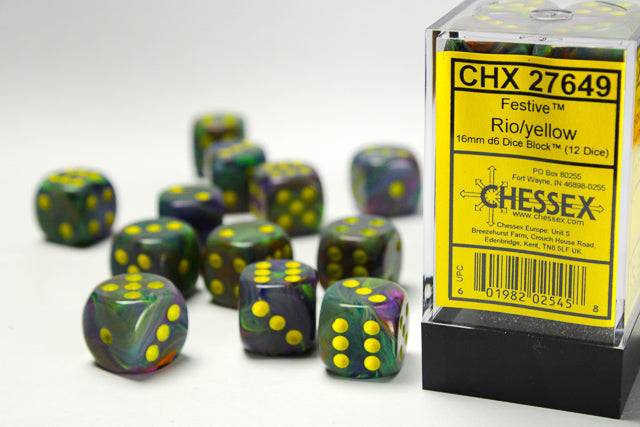 Chessex: Festive Rio/yellow 16mm d6 Dice Block
