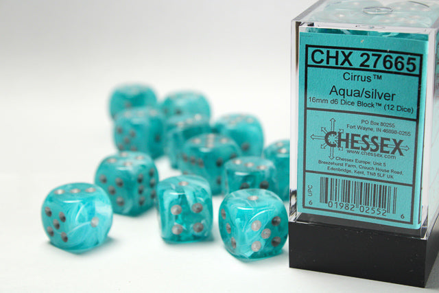 Chessex: Cirrus Aqua/silver 16mm d6 Dice Block