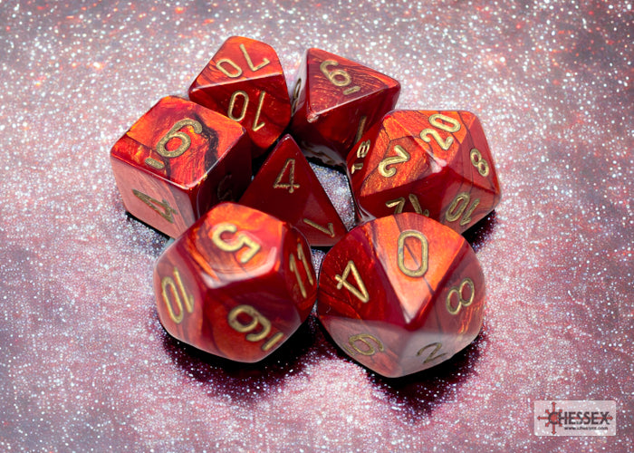 Chessex: Scarab Scarlet/gold Polyhedral 7-Dice Set