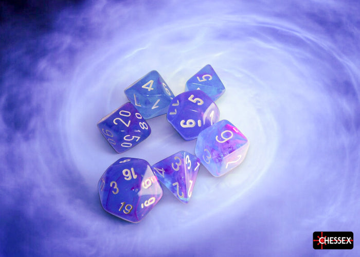 Nebula Aura/white Luminary Polyhedral 7-Dice Set