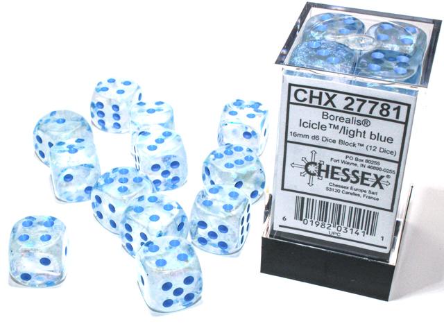 Chessex: Borealis Icicle/light blue Luminary 16mm d6 Dice Block