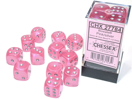 Chessex: Borealis Pink/silver Luminary 16mm d6 Dice Block
