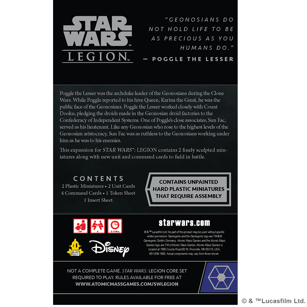 STAR WARS: LEGION - SUN FAC AND POGGLE THE LESSER OPERATIVE AND COMMANDER EXPANSION