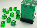 Chessex: Translucent Green/white 12mm d6 Dice Block (36 dice)