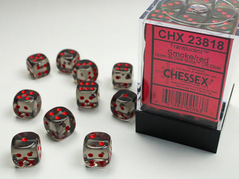 Chessex: Translucent Smoke/red 12mm d6 Dice Block (36 dice)