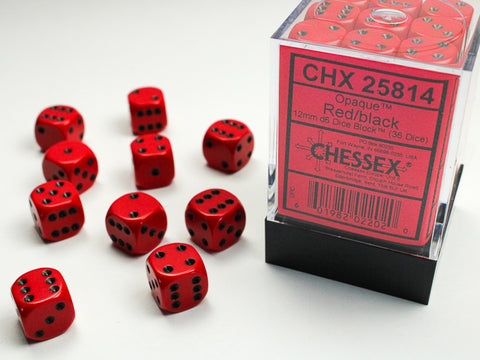 Chessex: Opaque Red/black 12mm d6 Dice Block (36 dice)