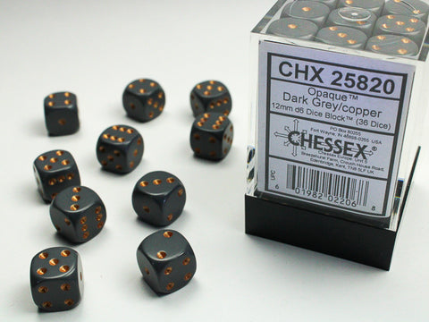 Chessex: Opaque Dark Grey/copper 12mm d6 Dice Block (36 dice)