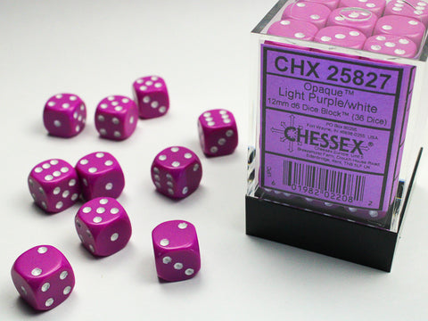 Chessex: Opaque Light Purple/white 12mm d6 Dice Block (36 dice)