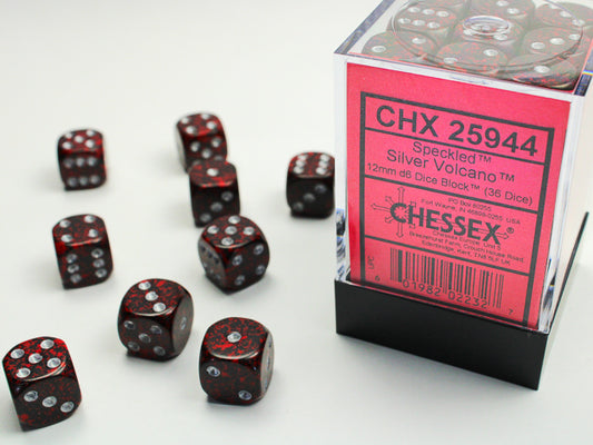 Chessex: Speckled Silver Volcano 12mm d6 Dice Block (36 dice)