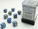 Chessex: Gemini Blue-Steel/white 12mm d6 Dice Block (36 dice)