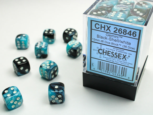 Chessex: Gemini Black-Shell/White 12Mm D6 Dice Block