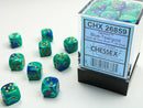 Chessex: Gemini Blue-Teal/gold 12mm d6 Dice Block (36 dice)