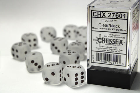 Chessex: Frosted Clear/black 16mm d6 Dice Block