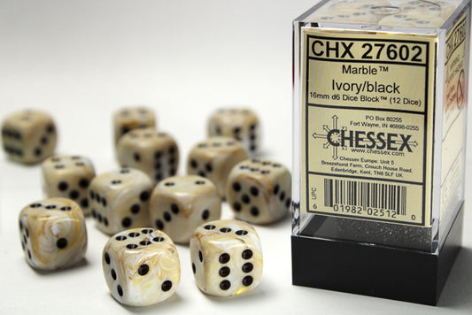 Chessex: Marble Ivory/black 16mm d6 Dice Block