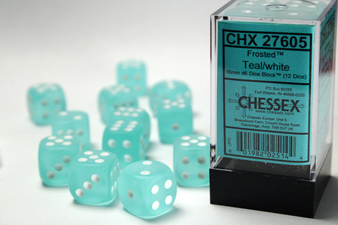 Chessex: Frosted Teal/white 16mm d6 Dice Block