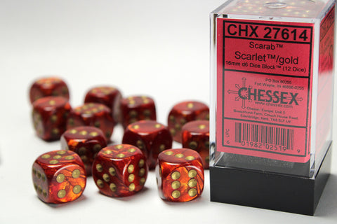 Chessex: Scarab Scarlet/gold 16mm d6 Dice Block