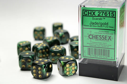 Chessex: Scarab Jade/gold 16mm d6 Dice Block