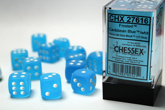 Chessex: Frosted Caribbean Blue/white 16mm d6 Dice Block