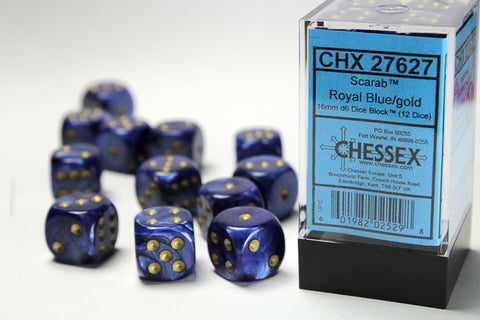 Chessex: Scarab Royal Blue/gold 16mm d6 Dice Block