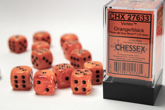 Chessex: Vortex Orange/black 16mm d6 Dice Block