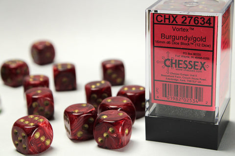 Chessex: Vortex Burgundy/gold 16mm d6 Dice Block