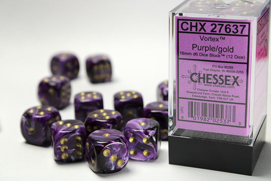Chessex: Vortex Purple/gold 16mm d6 Dice Block