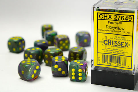 Chessex: Festive Rio/yellow 16mm d6 Dice Block