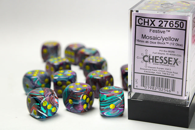 Chessex: Festive Mosaic/yellow 16mm d6 Dice Block