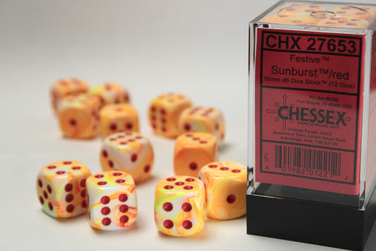 Chessex: Festive Sunburst w/red 16mm d6 w/pips Dice Block