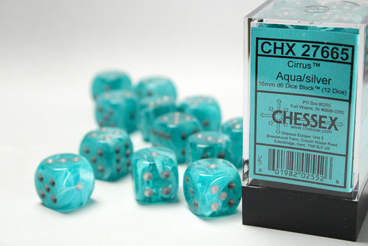 Chessex: Cirrus Aqua/silver 16mm d6 Dice Block