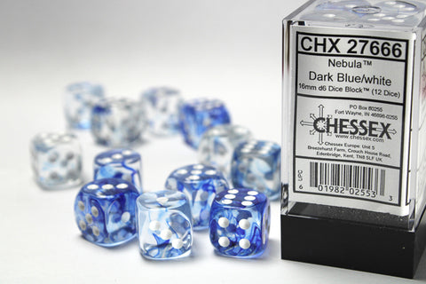 Chessex: Nebula Dark Blue/white 16mm d6 Dice Block