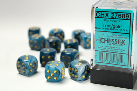 Chessex: Phantom Teal/gold 16mm d6 Dice Block