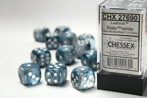 Chessex: Lustrous Slate/white 16mm d6 Dice Block