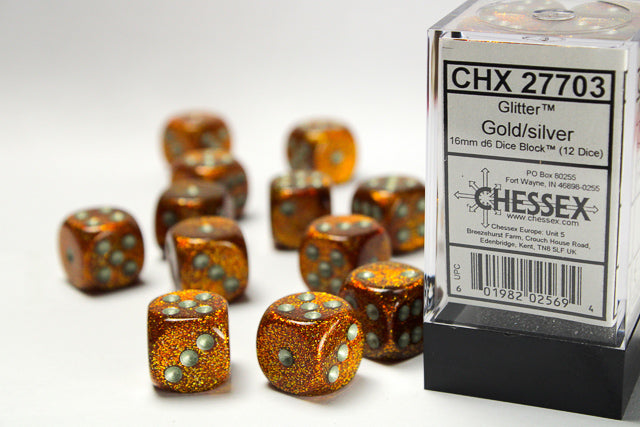 Chessex: Glitter Gold/silver 16mm d6 Dice Block