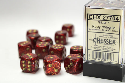 Chessex: Glitter Ruby/gold 16mm d6 Dice Block