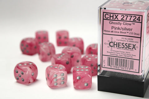 Chessex: Ghostly Glow Pink/silver 16mm d6 Dice Block