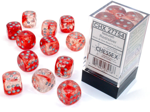 Chessex: Nebula Red/silver Luminary 16mm d6 Dice Block