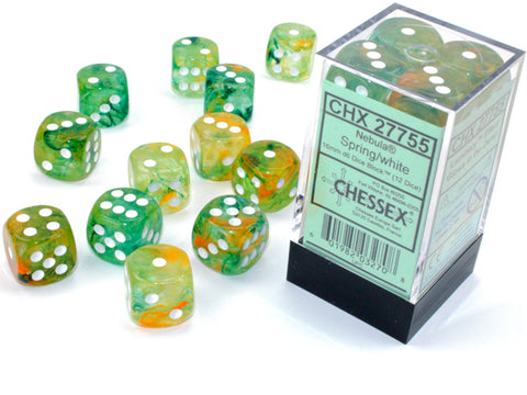 Chessex: Nebula Spring/white Luminary 16mm d6 Dice Block
