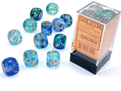 Chessex: Nebula Oceanic/gold Luminary 16mm d6 Dice Block