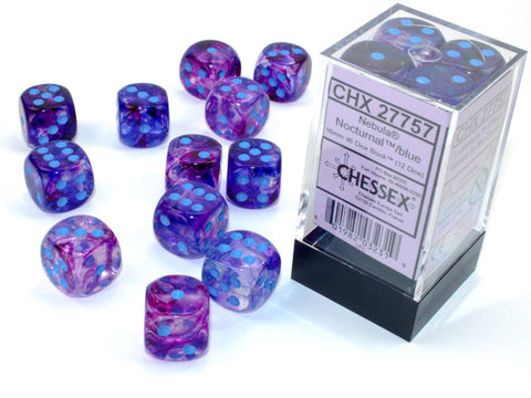 Chessex: Nebula Nocturnal/blue Luminary 16mm d6 Dice Block