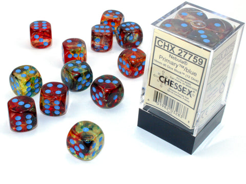 Chessex: Nebula Primary/blue Luminary 16mm d6 Dice Block