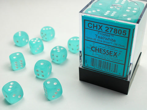 Chessex: Frosted Teal/white 12mm d6 Dice Block (36 dice)