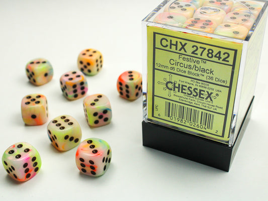 Chessex: Festive Circus/black 12mm d6 Dice Block (36 dice)