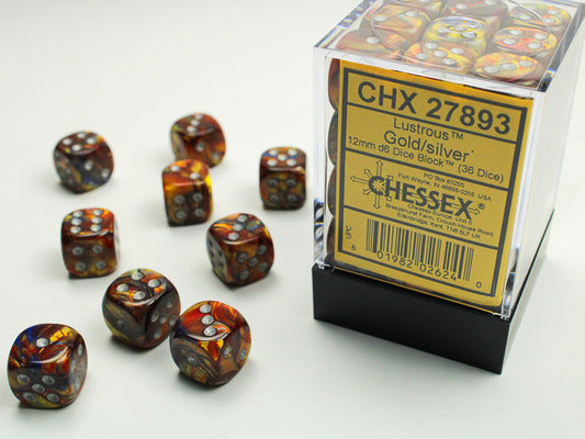 Chessex: Lustrous Gold/silver 12mm d6 Dice Block (36 dice)
