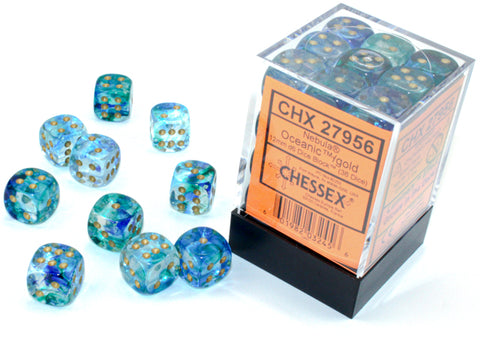 Chessex: Nebula Oceanic/gold Luminary 12mm d6 Dice Block (36 dice)