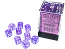 Chessex: Borealis Purple/white Luminary 12mm d6 Dice Block (36 dice)
